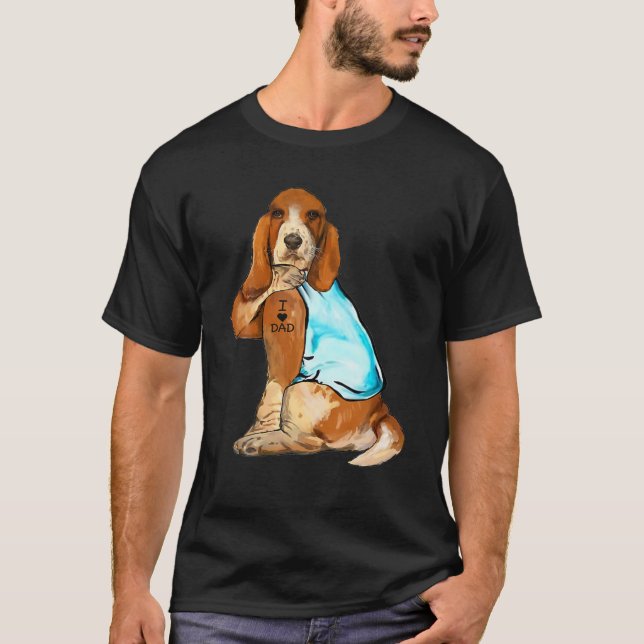 Basset Hound Tattoos I Love Dad Dog Lover Gift T-Shirt (Front)