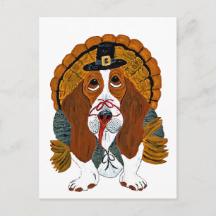 Basset Hound Thanksgiving Turkey Holiday Postcard