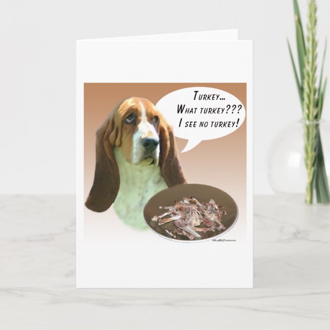 Basset Hound Turkey Holiday Card (Front)