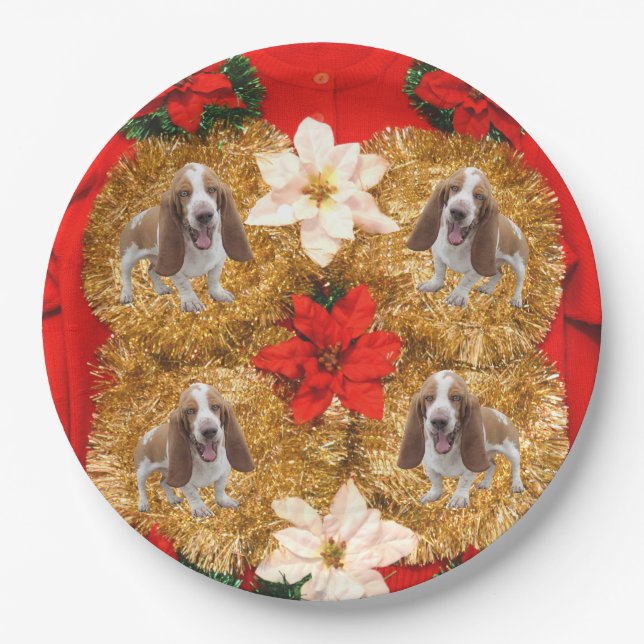 Basset Hound Ugly Christmas Sweater Paper Plate (Front)