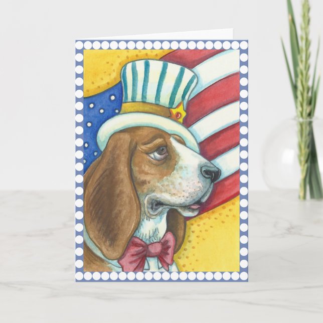 BASSET HOUND UNCLE SAM, DOG GREETING CARD Blank (Front)