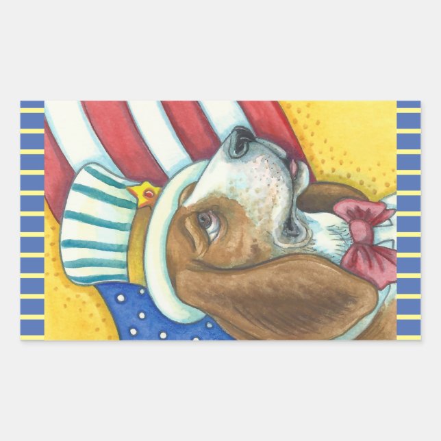 BASSET HOUND UNCLE SAM, DOG STICKERS Rec. * Sheet (Front)