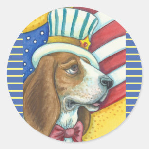 BASSET HOUND UNCLE SAM, DOG STICKERS Rnd. * Sheet