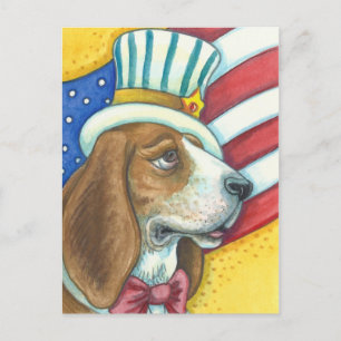 BASSET HOUND UNCLE SAM, PATRIOTIC DOG POSTCARD