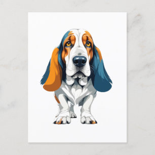 Basset Hound Vector Art with Vibrant Colours Postcard