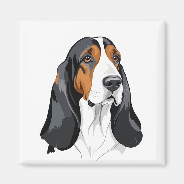 Basset Hound Vector Graphic Art Portrait Animal  Magnet (Front)