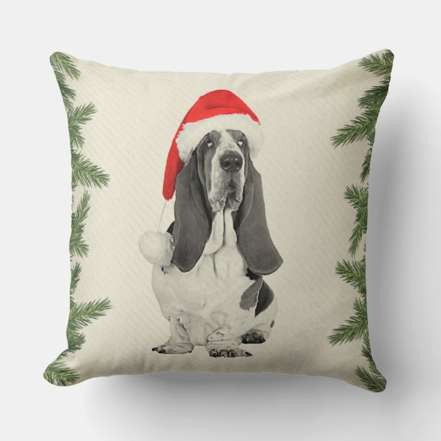 Basset Hound Vintage Style Christmas Cushion (Front)