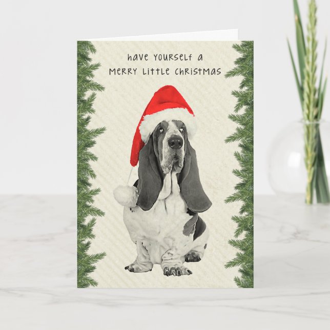 Basset Hound Vintage Style Christmas Holiday Card (Front)