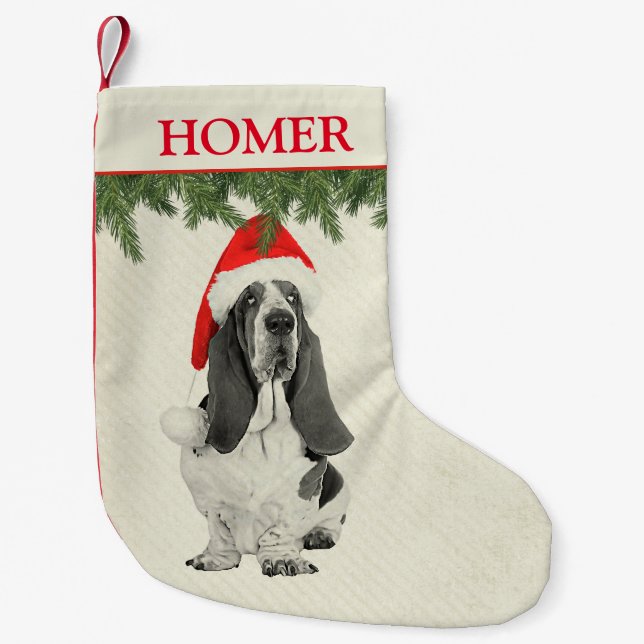 Basset Hound Vintage Style Small Christmas Stocking (Front)