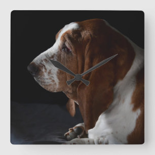 Basset Hound Waiting For You To Come Home Square Wall Clock