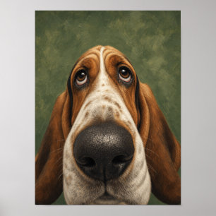 Basset Hound Wall Art — Funny Big Nose Close-Up 