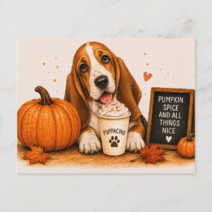 Basset Hound Warm Pumpkin Spice Puppaccino Postcard