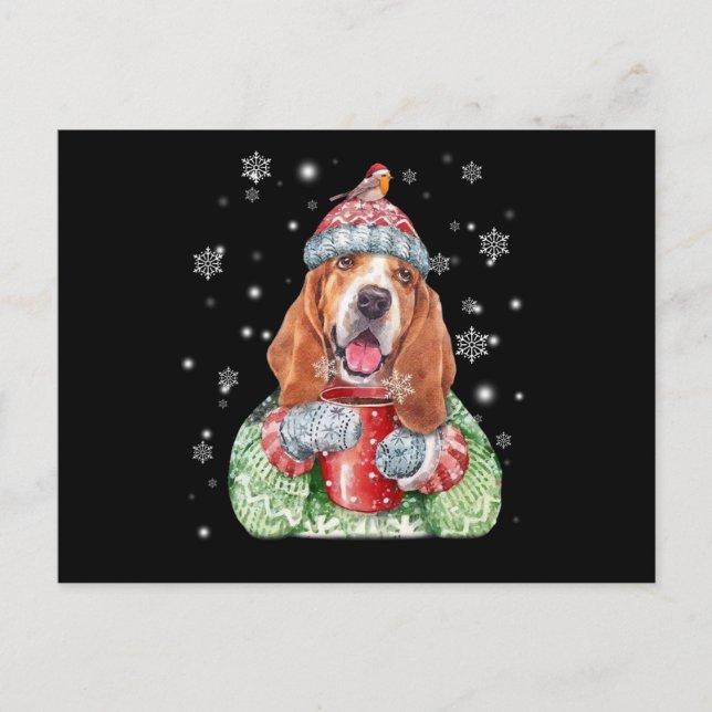 Basset Hound Warm Winter Christmas Postcard (Front)