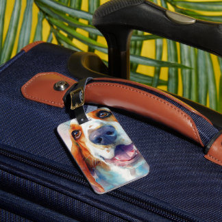 Basset hound watercolor portrait luggage tag