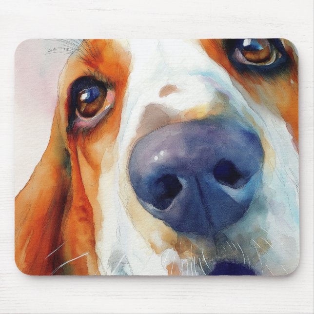 Basset hound watercolor portrait mouse mat (Front)