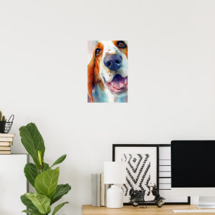 Basset hound watercolor portrait poster