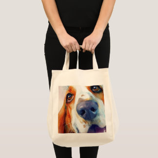 Basset hound watercolor portrait tote bag