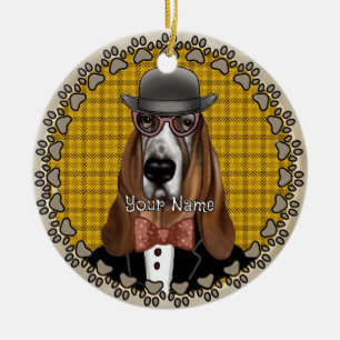 Basset Hound wearing glasses Ceramic Tree Decoration
