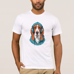 Basset Hound Wearing Hoodie Funny Cool Animal Art T-Shirt