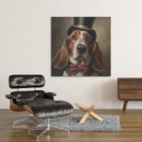 Basset Hound wearing top and red bow tie