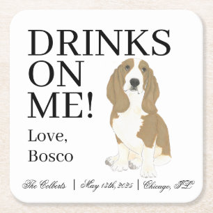 Basset Hound Wedding Square Paper Coaster
