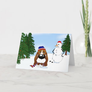 Basset Hound Winter Scene Holiday Card