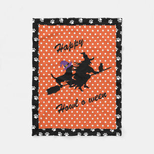 Basset Hound Witch Halloween Fleece Blanket