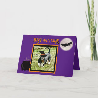 Basset Hound "Witch" On Funny Halloween Card 