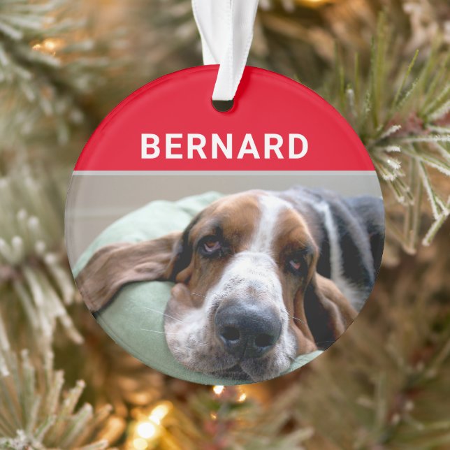 Basset Hound with Dog's Name and Photo Christmas Ornament (Tree)