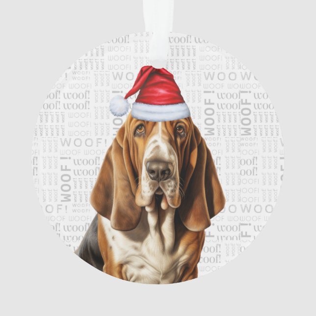 Basset Hound with Dog's Name and Photo Christmas Ornament (Back)
