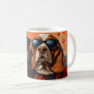 Basset Hound With Heart Roses Valentine's Day  Coffee Mug