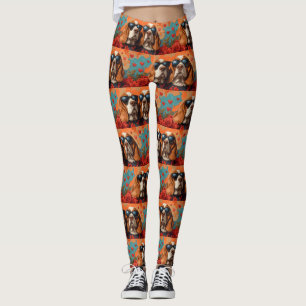Basset Hound With Heart Roses Valentine's Day  Leggings