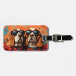 Basset Hound With Heart Roses Valentine's Day  Luggage Tag
