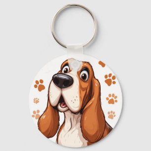 🐶 Basset Hound With Pawprint Design For Dog Lover Key Ring