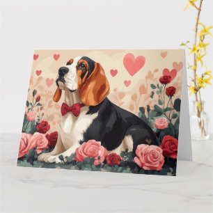 Basset Hound with Roses - Valentine's Day Card