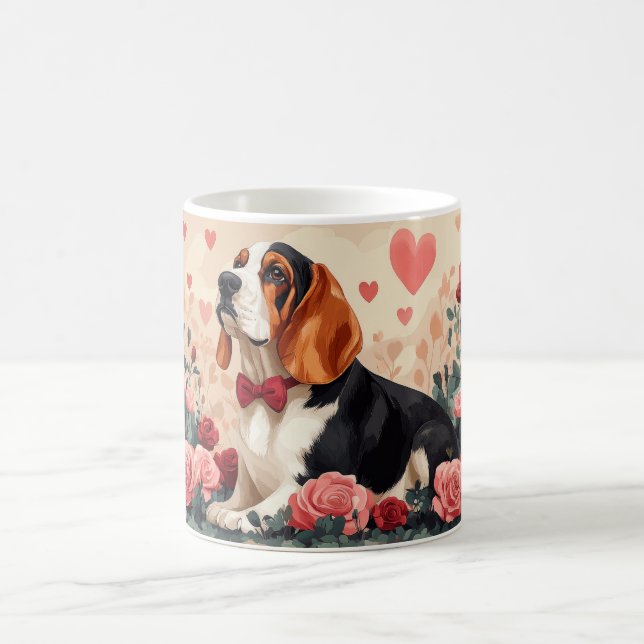 Basset Hound with Roses - Valentine's Day  Coffee Mug (Center)