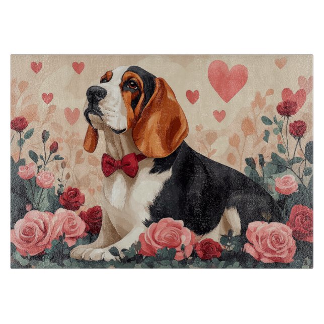 Basset Hound with Roses - Valentine's Day  Cutting Board (Front)