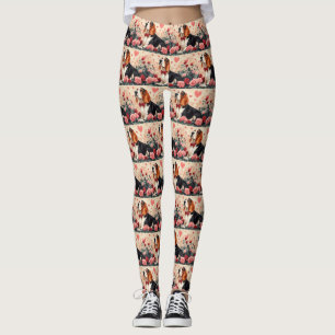 Basset Hound with Roses - Valentine's Day Leggings