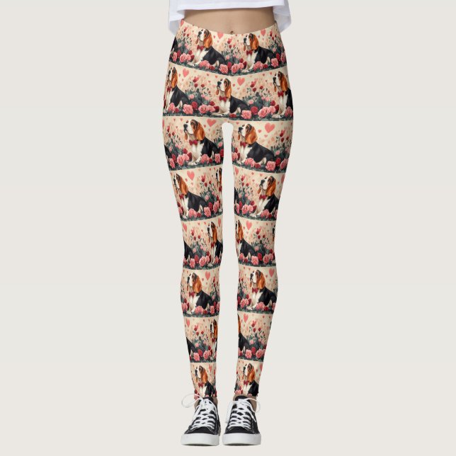 Basset Hound with Roses - Valentine's Day  Leggings (Front)