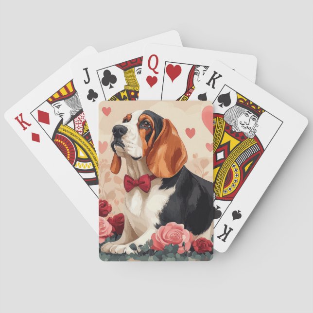 Basset Hound with Roses - Valentine's Day  Playing Cards (Back)