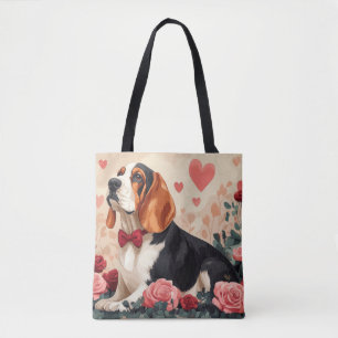 Basset Hound with Roses - Valentine's Day  Tote Bag