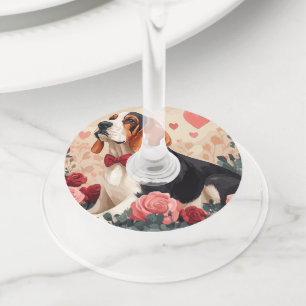 Basset Hound with Roses - Valentine's Day  Wine Glass Tag