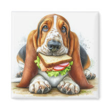 Basset Hound with Sandwich Magnet