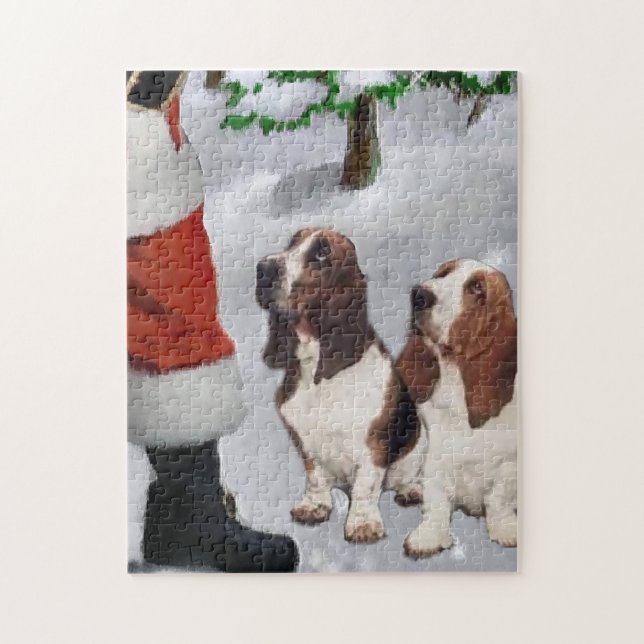Basset Hound With Santa Christmas  Jigsaw Puzzle (Vertical)
