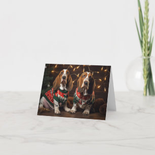 Basset Hounds in Christmas Sweaters Card