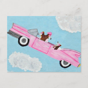 Basset Hounds in Pink Convertible Postcard