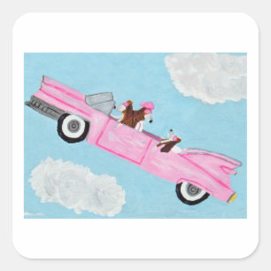 Basset Hounds in pink convertible Sticker