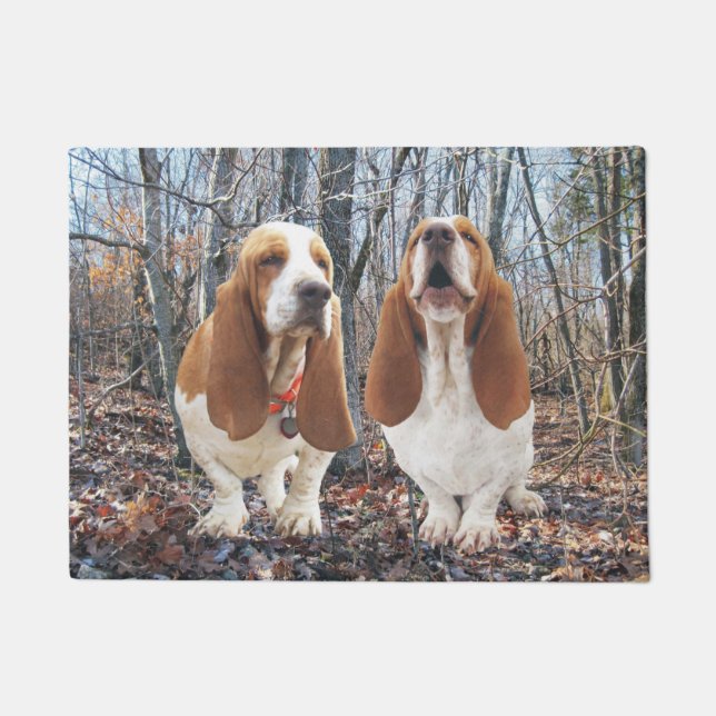Basset Hounds in the Woods Door Mat (Front)