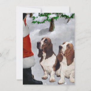 Basset Hounds Meet Santa Christmas Card