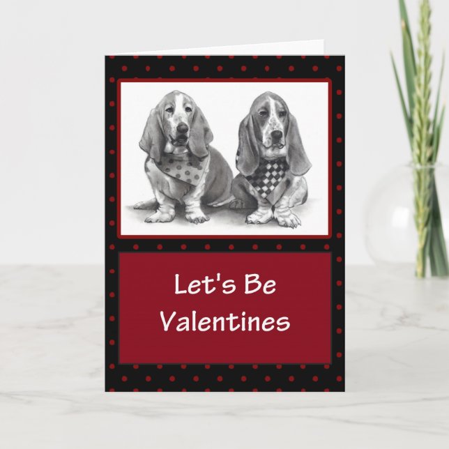 BASSET HOUNDS VALENTINES: Pencil Artwork Holiday Card (Front)